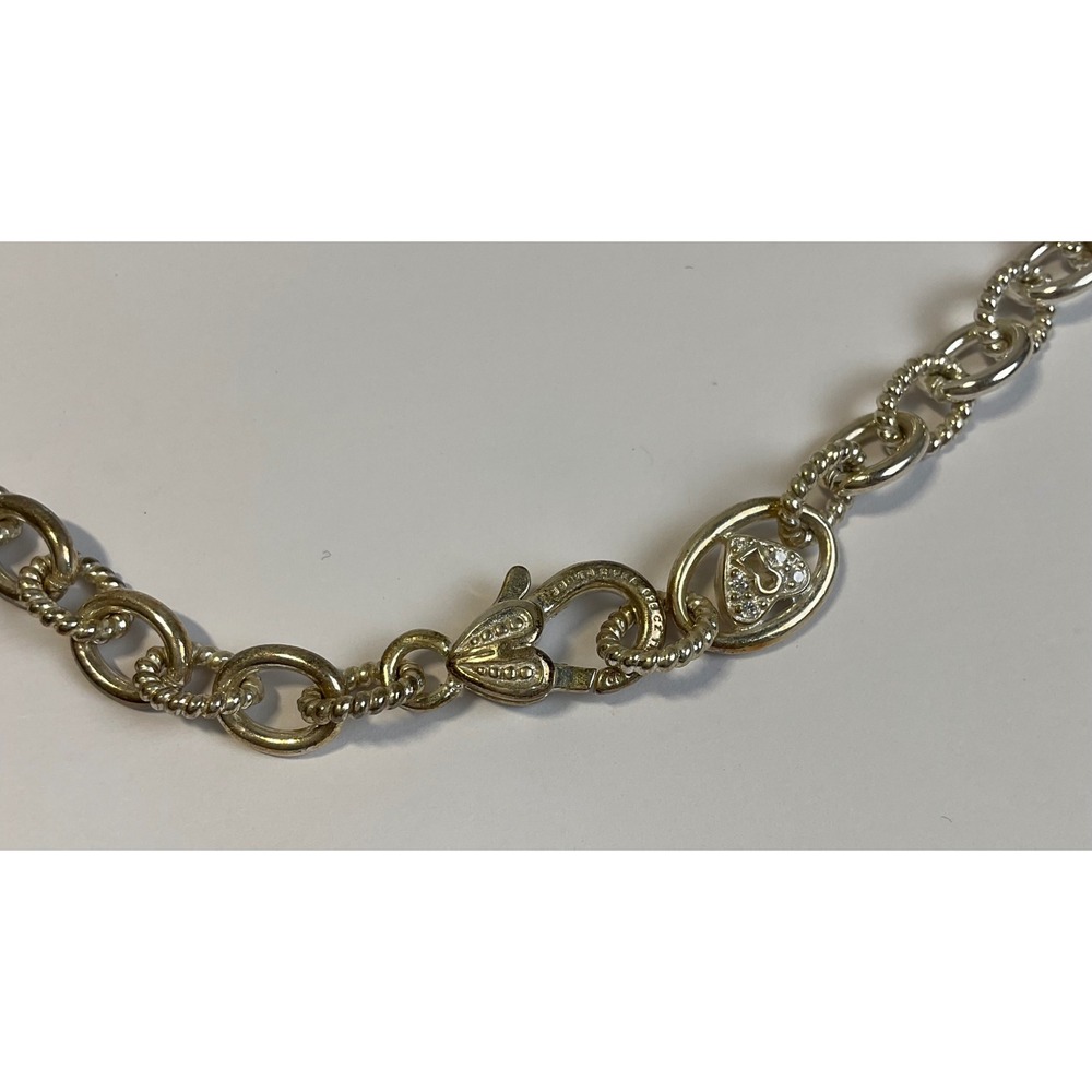Judith Ripka Sterling Silver 925 CZ Heart Clasp Link Chain Necklace 17 Inch - Picture 3 of 6